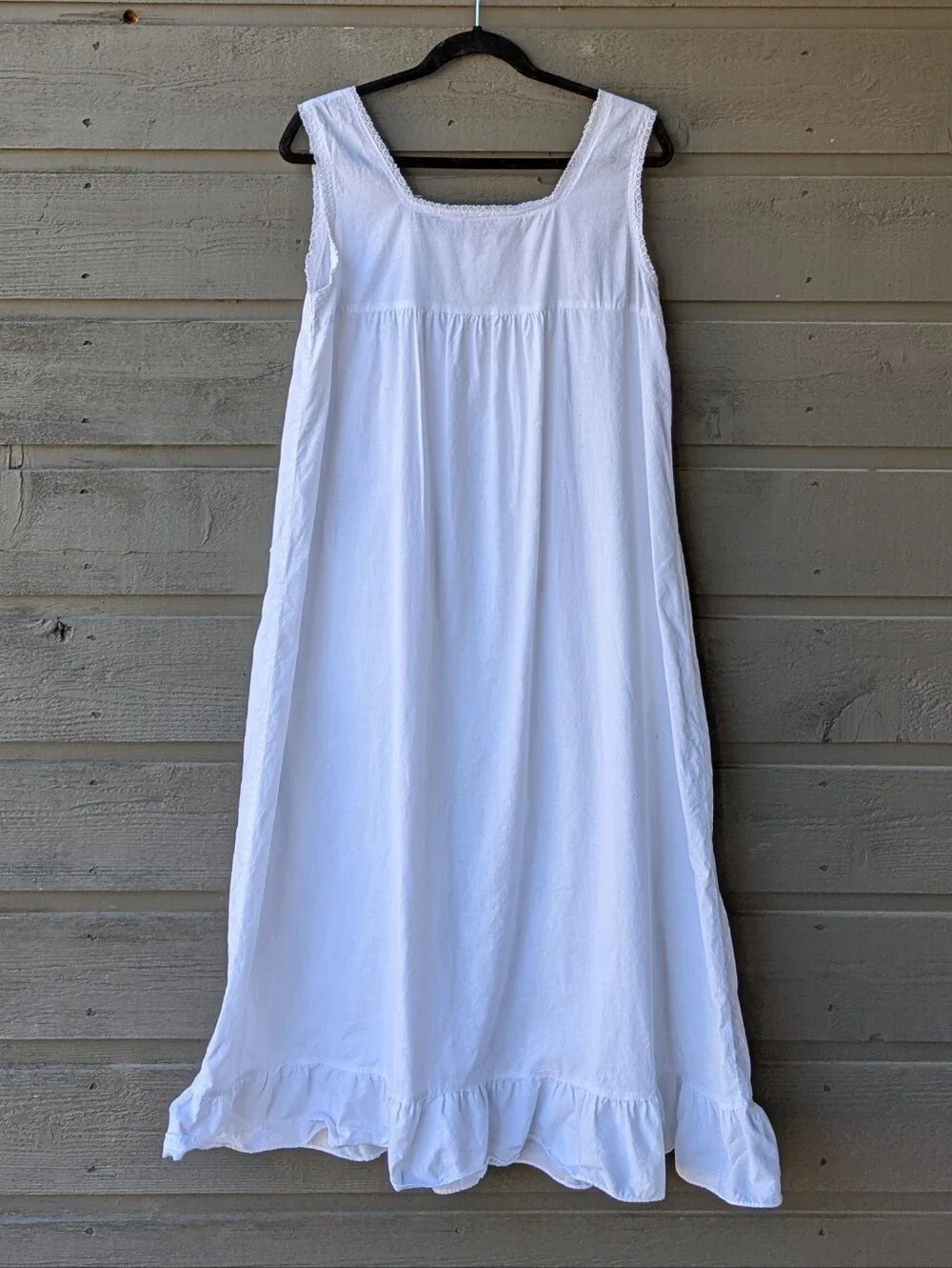 VTG 80s Cotton Knights Long Line White Button Front Nightgown Pockets Small